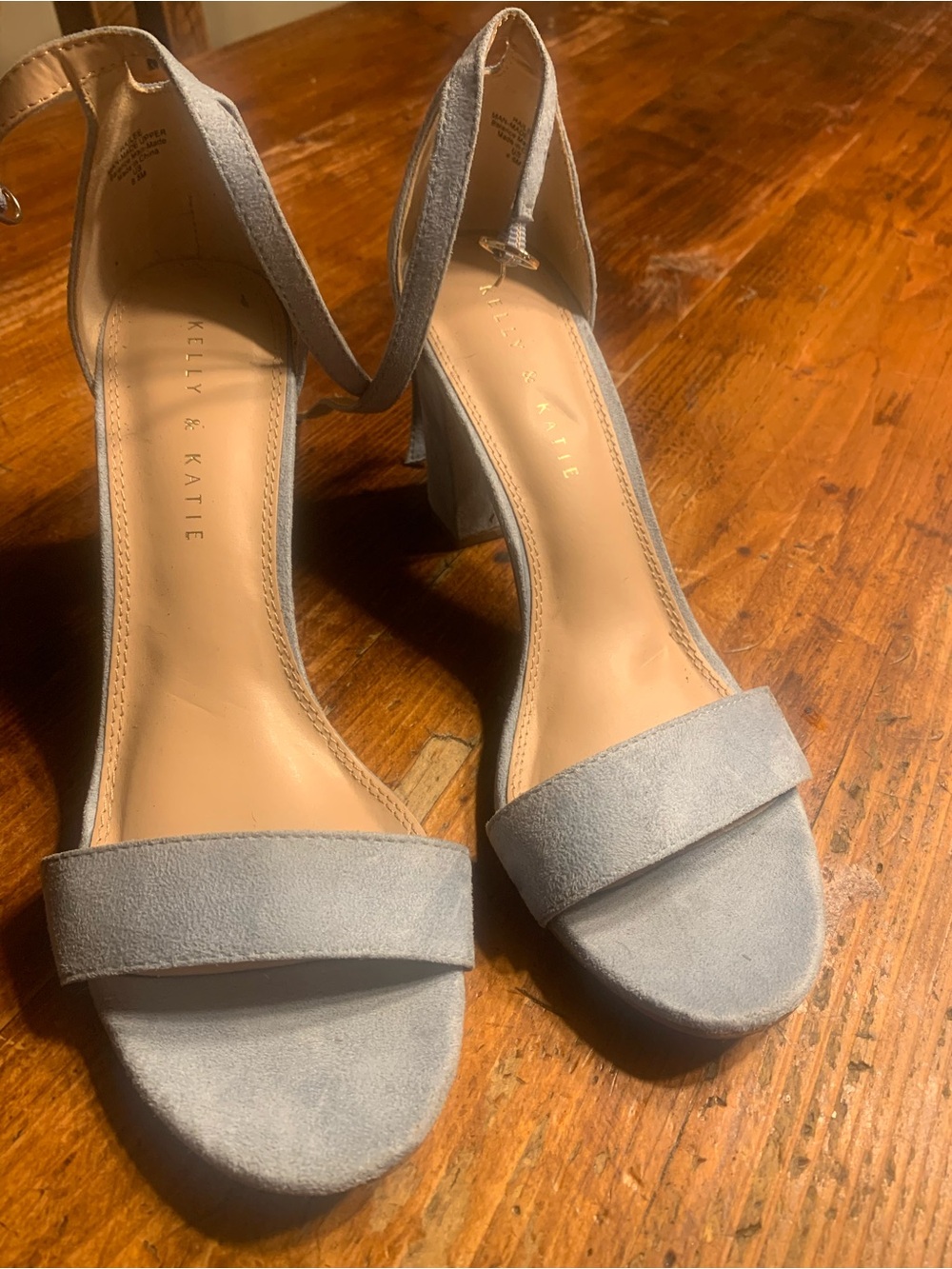 Kelly & Katie Women's Light Gray blue Suede Block Heel Sandals